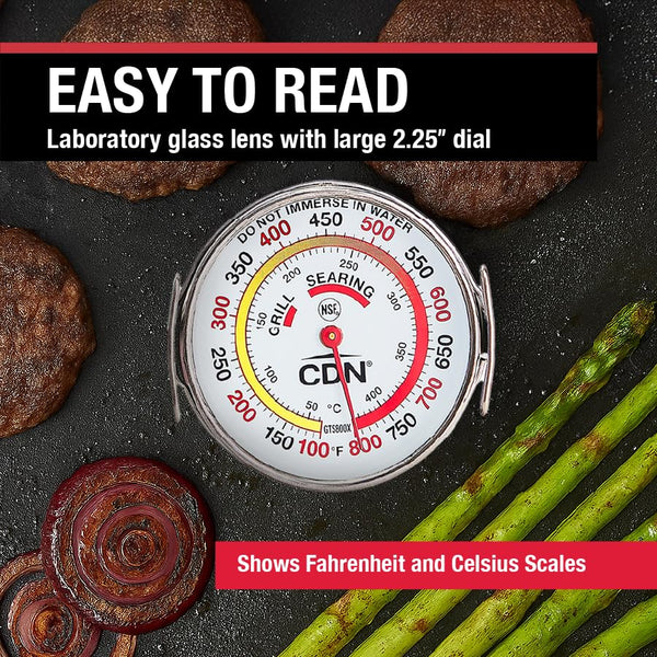 CDN Grill Surface Thermometer | ProaccurateÂ®, Temperature Zones, High Heat, Color-Coded Scale - Laboratory Glass Lens - Perfect for Grill, BBQ,