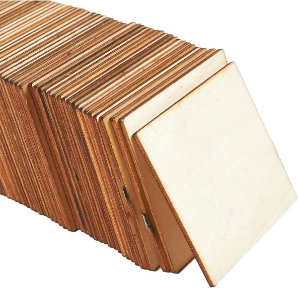 60 Pack Unfinished Wood Pieces 3X3 Inch - Blank Wooden Squares for Crafts, Cutout Tiles for DIY Coasters, Painting, Engraving, and Wood Crafts