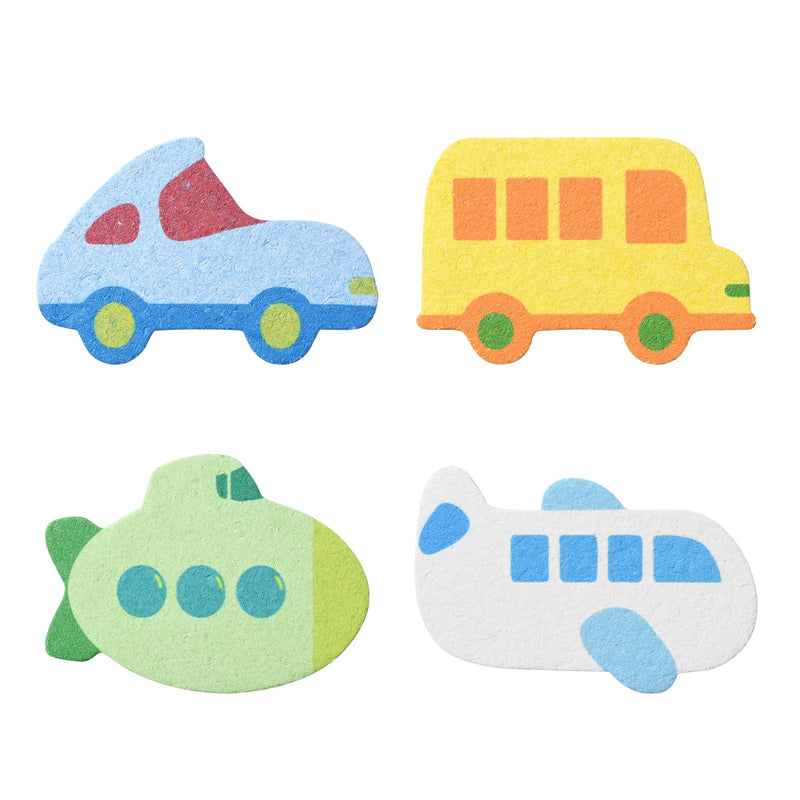 4 PCS Cartoon Car Bath Sponge for Kids,Transportation Cute Shape Compressed Cellulose Shower Sponges for Baby,Soft and Funny
