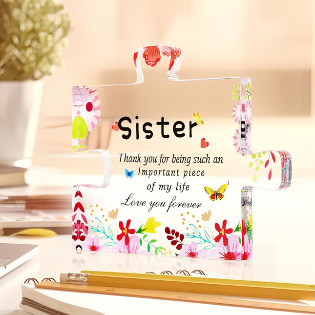 Sister Birthday Gifts, Big Sister Gifts for Girls, Acrylic Puzzle Plaque with Stand, Thoughtful Decoration for Special M