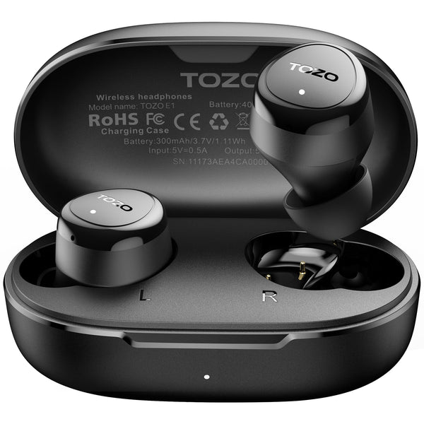 TOZO E1 Wireless Earbuds Build in Mic Clear Calls Ergonomic Light Weight Bluetooth 5.3 in Ear Headphones IPX6 Waterproof Premium Stereo Sound Ear