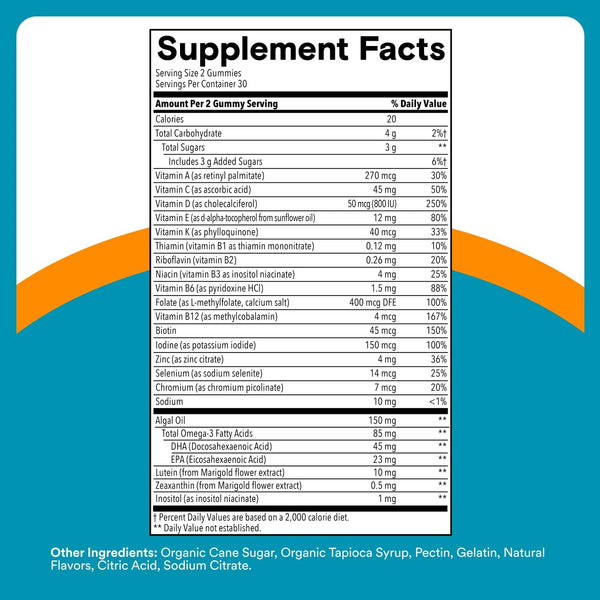 Smartypants Teen Guy Multivitamin Gummies - Improved Formula: Omega 3 (DHA/EPA), Vitamin D3, C, Vitamin B12, B6, A, K & Zinc, Folate, Gluten Free,