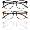 Przene 3 Pack Blue Light Blocking Glasses Women/Men,Retro round Computer Glasses anti Eye Strain/Uv/Glare, Gaming Glasses. (Black/Crystal/Amber)