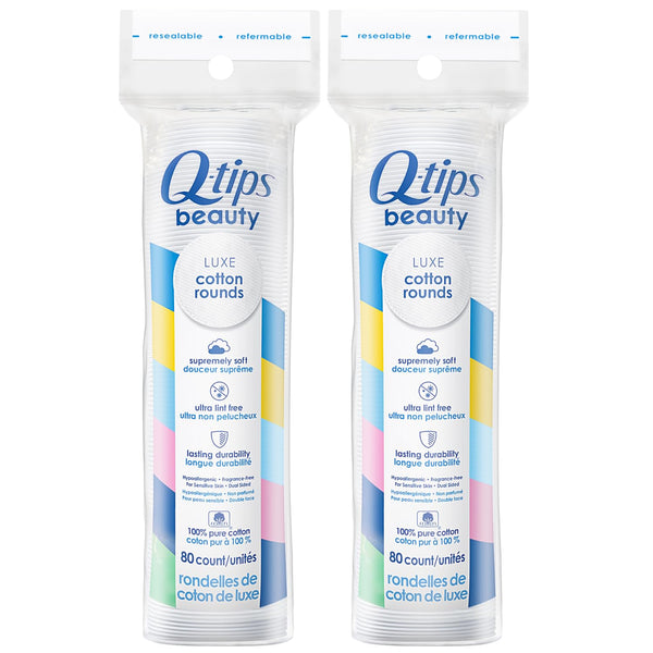 Q-Tips Beauty Luxe Cotton Rounds 80 Count 2-Pack â Hypoallergenic Makeup Remover Pads, Beauty & Personal Care Essentials