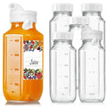 6 Pack 16 Oz Glass Juice Bottles W Pour Spout, 100% Airtight Heavy Duty SCREW Lid- Reusable Glass Milk Bottles W Capacity Mark, Square Drinking