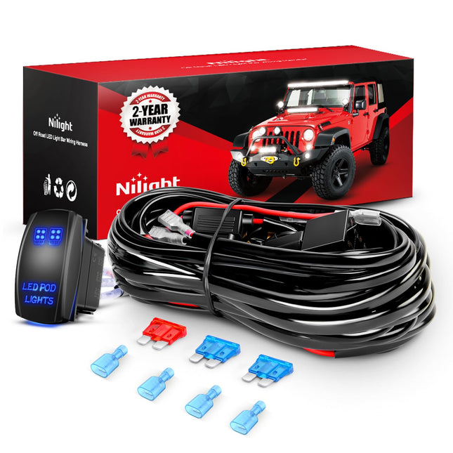 Nilight 16AWG LED POD Lights Wiring Harness Kit LED Light Bar 12V 5Pin Rocker Switch Laser on off Waterproof Toggle Swit