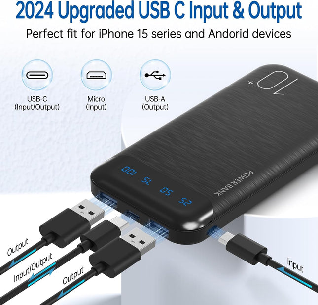 Power Bank 2 Pack 10000Mah Portable Charger with 2 USB 2.4A Outputs & USB C In/Out Slim Battery Pack for Huawei Iphone 1