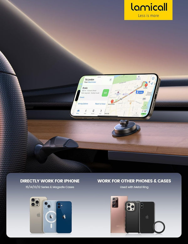 Lamicall for Magsafe Car Mount [All-Metal] Magnetic Phone Holder for Your Car, [Flexible Three-Axis] Cell Phone Car Mount Dashboard with N55