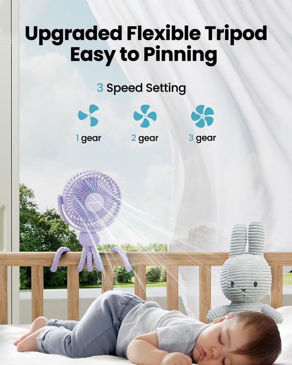 Gaiatop Mini Electric Fan with 360 Rotation, 5.5Mm Gaps, Rechargeable Battery, 3 Speeds, Purple