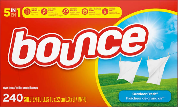 Bounce Dryer Sheets Laundry Fabric Softener, Outdoor Fresh Scent, 240 Count