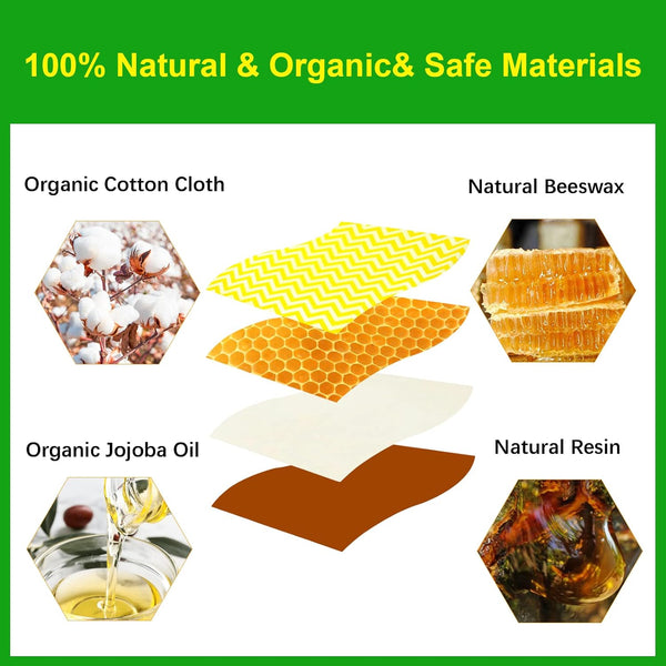 9Pcs Eco Friendly Reusable Sustainable Food Storage Beeswax Wraps, Bread Fruit Cheese Pack Lunch Containers, Kitchen Organizer for Food Storage,