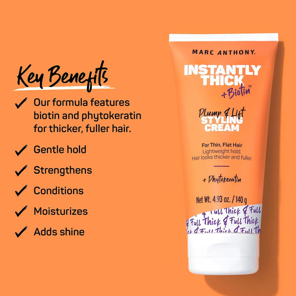 Marc Anthony Styling Hair Cream, Instantly Thickening Biotin & Vitamin E Hair Cream, Lightweight Hold for Thicker & Fuller Volumizing Product for