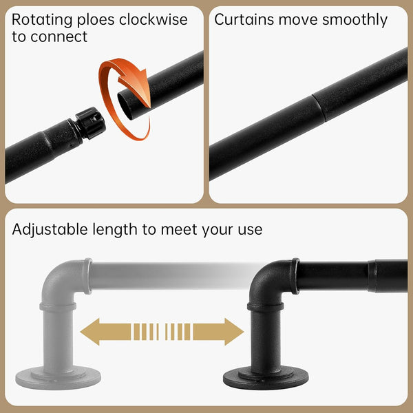 Industrial Curtain Rods for Windows 66 to 120 Inches, Blackout Wrap around Curtain Rod, for Indoor and Outdoor, 7/8 Inch Diameter, 95 to 150