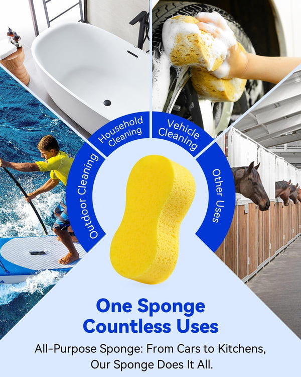 Temede 5-Pack Car Wash Sponges, 9.1" X 4.3" X 2.4" Large Sponges, Extra Thick Foam Kit for All-Purpose Cleaning, Ideal Washing Sponges for