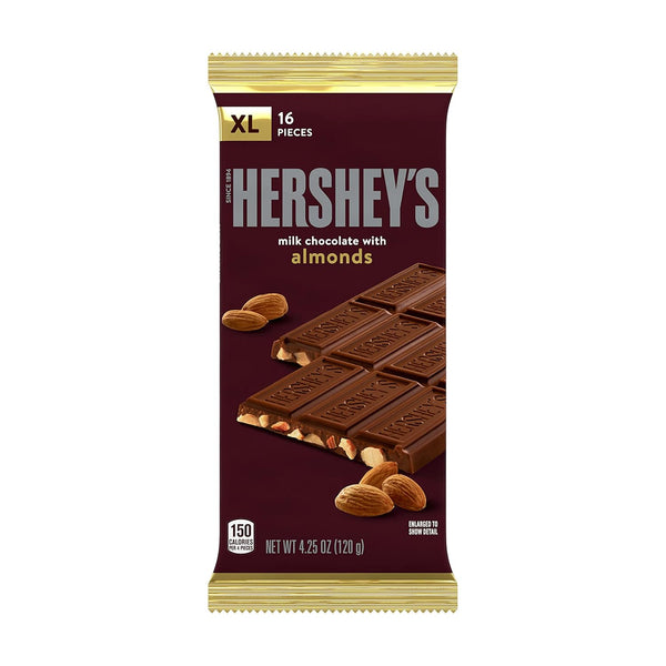 HERSHEY'S Milk Chocolate with Almonds XL, Candy Bars, 4.25 Oz (12 Count, 16 Pieces)