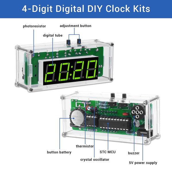Mioyoow TJ-56-428 4-Digit Digital DIY Clock Kits with Acrylic Shell, DIY Alarm Clock Soldering Practice Kit for Students and Diyers, DIY