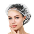 Auban 100PCS Disposable Shower Caps, Plastic Clear Hair Cap Large Thick Waterproof Bath Caps for Women, Hotel Travel Essentials Accessories Deep