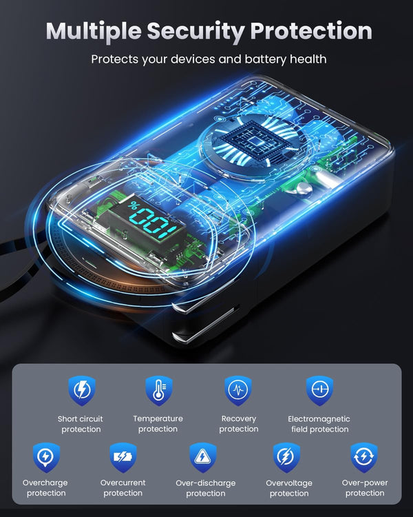 4-In-1 Portable Charger with Built-In Wall Plug&Usb-C Cables,10800Mah Power Bank with Iwatch Charger,Qc4.0+Pd 25W Fast Charging Battery