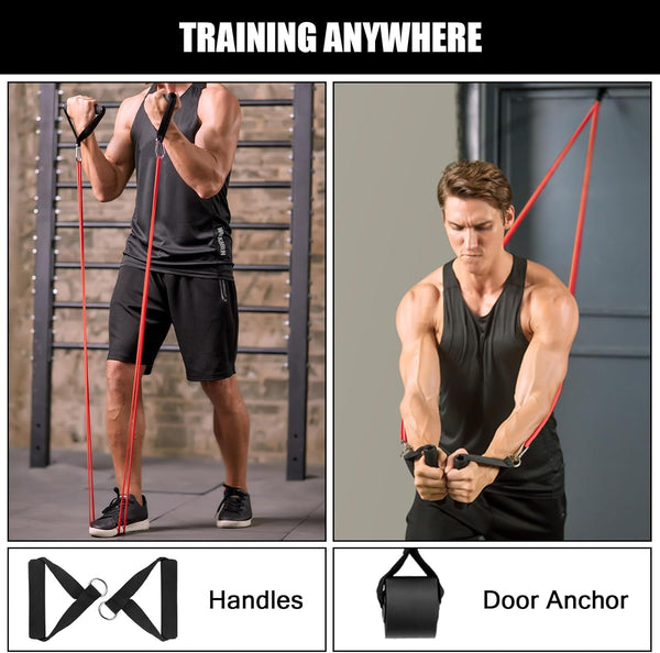Odoland 5 Packs Pull Up Assist Bands, Pull Up Straps, Resistance Bands with Door Anchor and Handles, Stretch Mobility, Powerlifting and Extra
