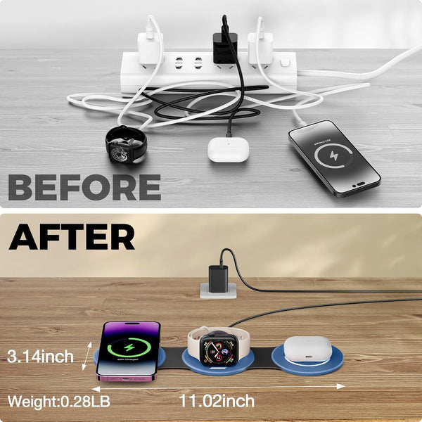 Hicober 3 in 1 Charging Station for Apple Multiple Devices, Foldable Travel Wireless Charger 18W for Iphone 16 15 14 13 Pro Max plus &Apple Watch