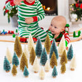 Aerwo 24Pcs Mini Christmas Trees Bottle Brush Trees with Wood Base, Christmas Village Trees for Tabletop Christmas Decor Holiday Winter Decorations