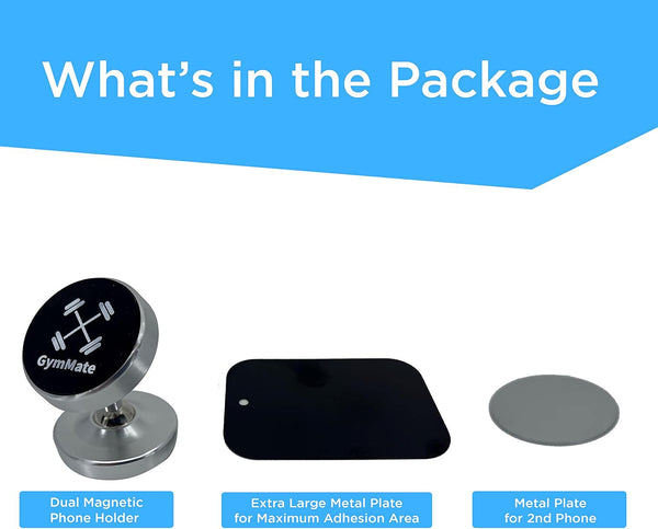 Dual Magnetic Phone Mount & Holder. Attaches Magnetically to Metal Surface. Shoot Hands-Free Videos While Working Out. Strong Joints and Magnets.