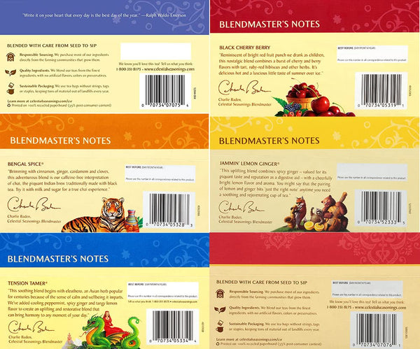 Celestial Seasonings Herbal Tea Variety Pack, Herbal Tea Set with Rooibos, Blueberry, Tension Tamer, Cherry Berry, Bengal Spice, and Lemon Ginger