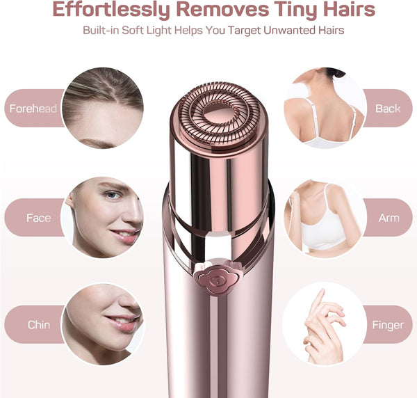 Facial Hair Removal for Women, Electric Painless Rechargeable Facial Hair Remover for Face, Lip, Chin with 2 x Replacement Heads Pink+2 Heads