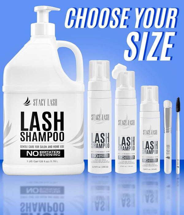 STACY LASH Eyelash Extension Shampoo + Brush / 1.69 fl.oz / 50ml / Eyelid Foaming Cleanser/Wash for Extensions & Natural Lashes/Safe Makeup