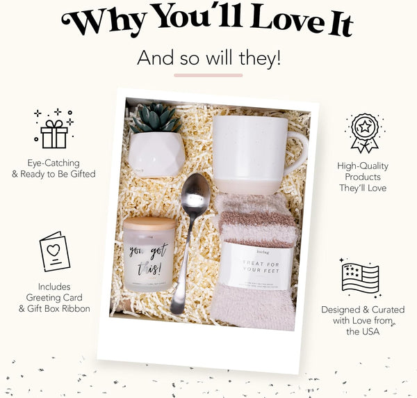 Lovebug Get Well Soon Gift Basket for Women â after Surgery Gifts, Feel Better Care Package with Blanket, Candle, Socks, Mug, Spoon, Succulent â