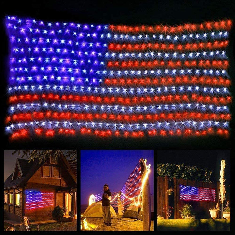 HYH American Flag Lights with 420 Super Bright Leds Waterproof Led Flag Net Light of the United States for Memorial Day,Yard,Garden