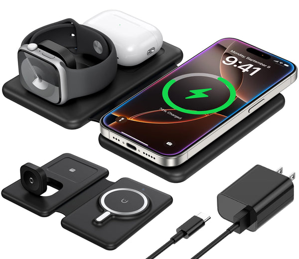 3 in 1 Charging Station for Apple,Travel Charger for Multiple Devices for Iphone,Foldable Magnetic Charger for Iphone 16 15 14 13 12 Pro
