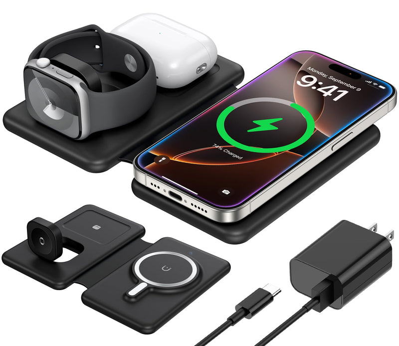 3 in 1 Charging Station for Apple,Travel Charger for Multiple Devices for Iphone,Foldable Magnetic Charger for Iphone 16 15 14 13 12 Pro