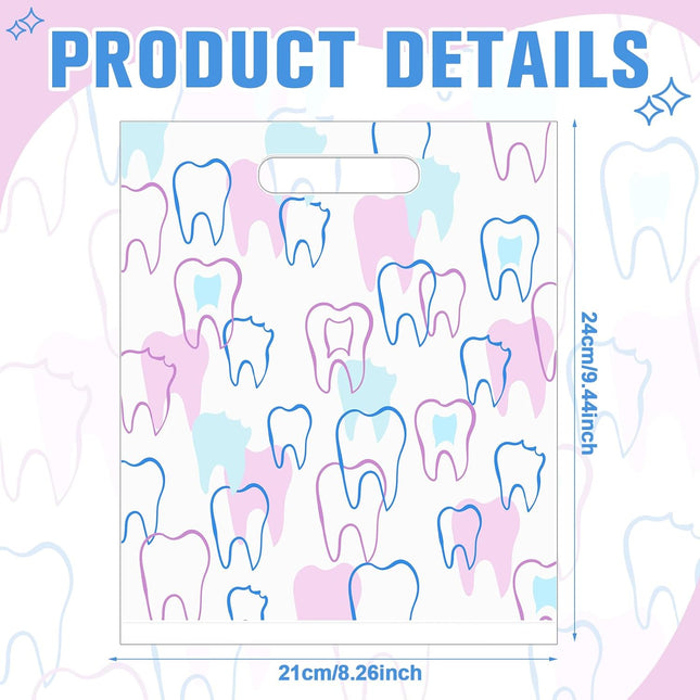 Aliceset 300 Pcs Tooth Merchandise Bags with Handles Plastic Dental Bags for Patients Dental Gifts Bulk for Dentist Offi