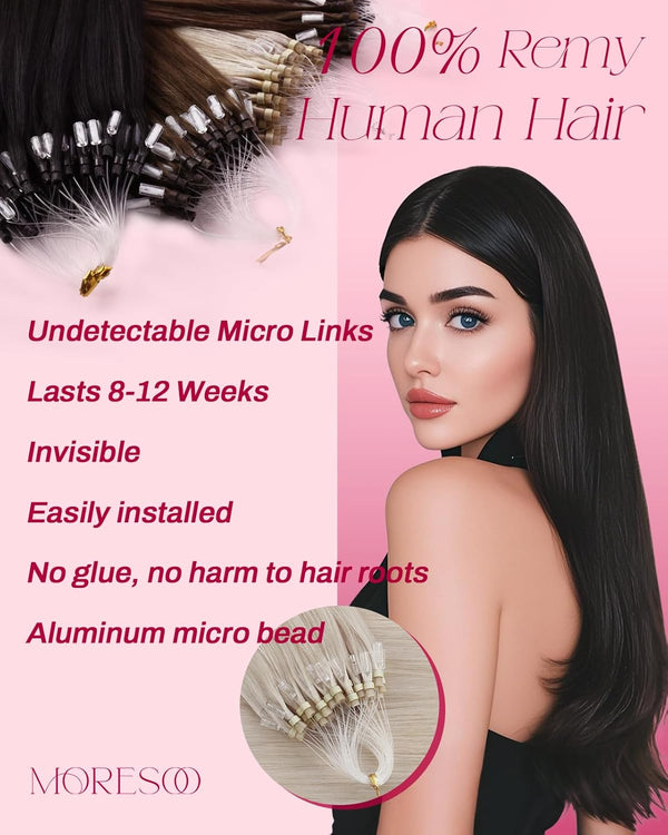 Moresoo Micro Link Hair Extensions Human Hair Bleach Blonde Micro Loop Hair Extensions Real Human Hair White Blonde Microlink Extensions Human