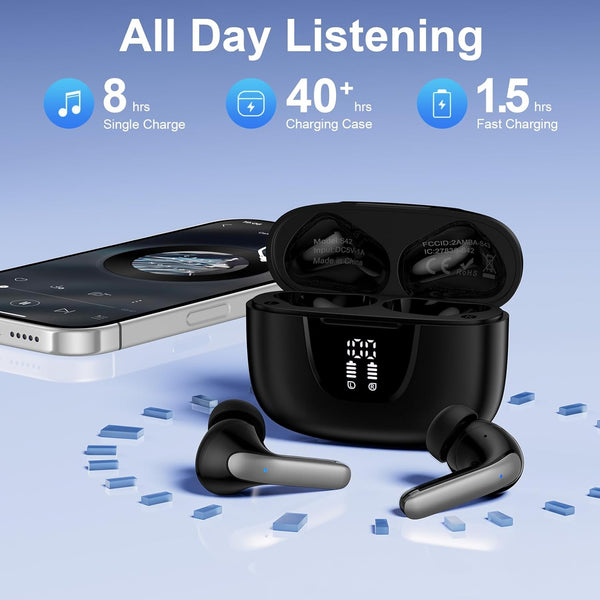 Wireless Earbuds Bluetooth 5.3 Headphones,Noise Cancelling Earbuds with Deep Bass 60H Playback Stereo Ear Buds with Mic LED Display Charging Case
