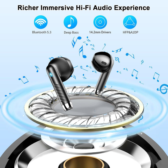 Wireless Earbuds, 2024 Bluetooth Headphones V5.3 Ear Buds Built-In ENC Noise Cancelling Mics, 40H Stereo Bass Bluetooth 
