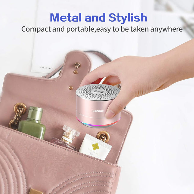 LENRUE A2 Portable Wireless Bluetooth Speaker with Lights and Lanyard,5W Mini Small Metal Speakers Bluetooth 5.0/Aux-In 