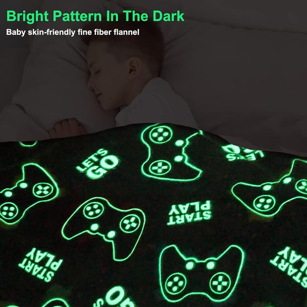 Jekeno Glow in the Dark Gaming Blanket Gamer Game Controller Throw Gift Toys for Kids Boys Teen Son Adults Gamepad Presents Easter Birthday
