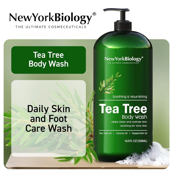 New York Biology Tea Tree Body Wash for Men and Women - Moisturizing Body Wash Helps Soothe Itchy Skin, Jock Itch, Athletes Foot, Nail Fungus,