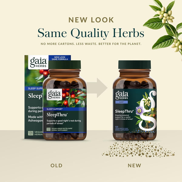 Gaia Herbs Sleepthru - Natural Sleep Support Supplement with Organic Ashwagandha Root, Organic Magnolia Bark, Passionflower, and Jujube Date - 120