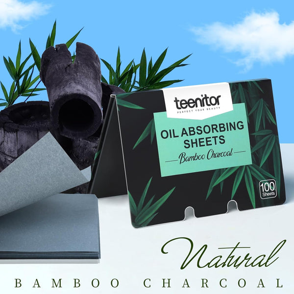 Teenitor 1200 Counts Oil Absorbing Sheets for Face, Oil Blotting Sheets for Face, Bamboo Charcoal Blotting Paper for Oily Skin Face Oil Sheets,