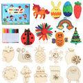 Worgree DIY Wooden Magnets, 36 Pcs Wooden Art Craft Supplies Painting Kit for Kids Party Favors for Boys Girls Ages 4-8 8-12 Birthday Easter