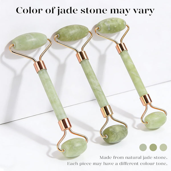 BAIMEI Jade Roller & Gua Sha Set Face Roller and Gua Sha Facial Tools for Skin Care Routine and Puffiness, Self Care Gift for Men Women - Light Green