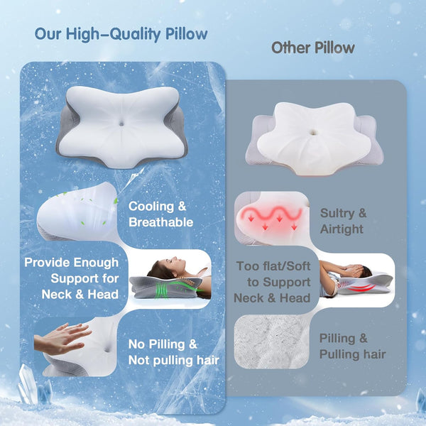 Cervical Neck Pillow for Pain Relief Sleeping, Neck Support Pillows for Sleeping with Cooling Pillowcase, Ergonomic Memory Foam Pillows, Contour