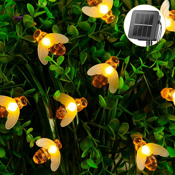 Solar Bee String Lights Outdoor 31FT 50 LED Honeybee Fairy Lights with 8 Lighting Modes, Waterproof Solar Bumble Bee for Patio Yard Garden Grass