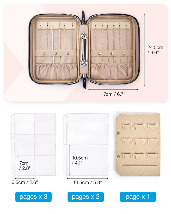 BAGSMART Jewelry Travel Organizer Case for Home Jewelry Organizer Storage Ring Binder Clear Bags Zipper Rolls Pouch for Necklaces, Earrings,