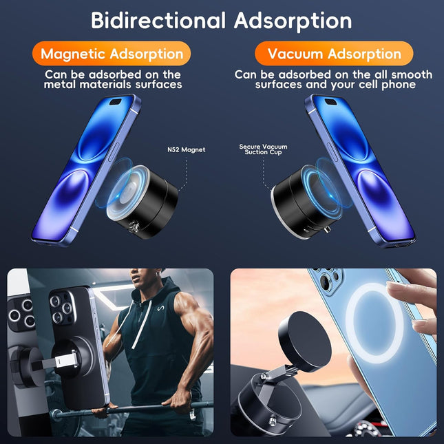 Vacuum Magnetic Phone Holder, Foldable & Retractable Magnetic Suction Cup Phone Mount, Double-Sided Magnetic Phone Stand