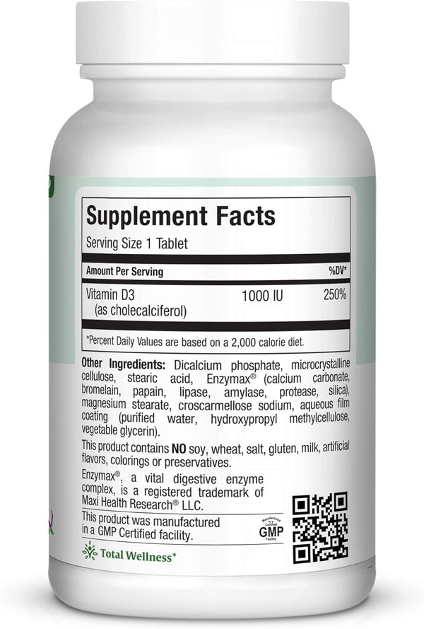 Maxi-Health Vitamin D3 1000 IU - for Healthy Muscle Function, Bone Health and Immune Support â 360 Tablets â Best Kosher Supplement for Adults