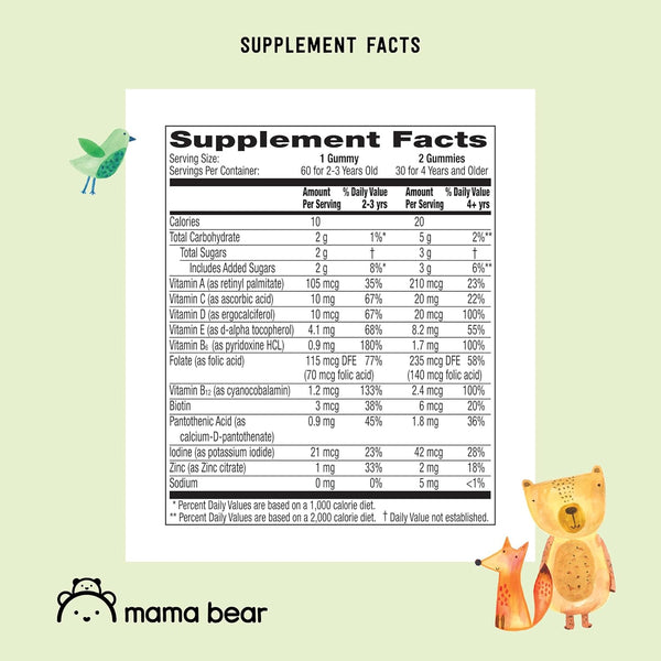 Amazon Brand - Mama Bear Organic Kids Multivitamin Gummies, Berry, Cherry & Orange, 60 Count, 1 Month Supply (Packaging May Vary) 60 Count (Pack of 1)